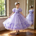 Girls' formal dress - long, puff sleeve, flower girl wedding dress, tulle, piano recital performance dress - in stock & wholesale