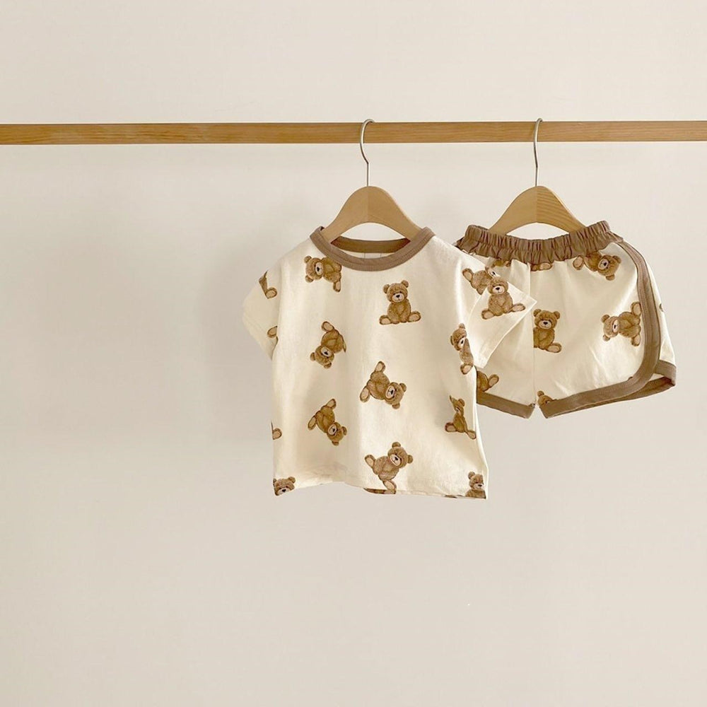 Summer korean style baby cute cartoon bear two-piece set - trendy & breathable loungewear for toddlers & infants (boys & girls)