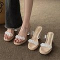 French rhinestone clear crystal heel sandals women's summer ankle strap chunky heel slippers high heel outdoor sandals