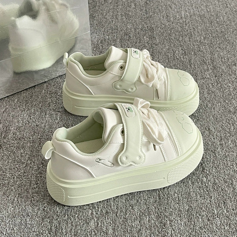 Women's shoes 2026 new spring thick solewhite shoes women's velcro student easiest for match bread shoes heightened casual sneakers