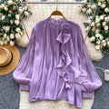 French aristocrat court style 3d floral embellished long sleeve blouse - unique, chic, and high-end women's top