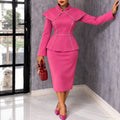 Autumwork clothingnew arrivalpure colorlong sleevesskirt silmruffles hip-hugginglong sleevedressdress