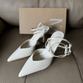 Summer new arrivals: women's white patent leather high heels - pointed toe, sexy professional sandals, closed-toe, open back