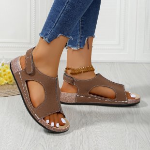 Fashionexportthick solecolorblock roman sandals women's cross-border platform sole velcro open toe beach sandals
