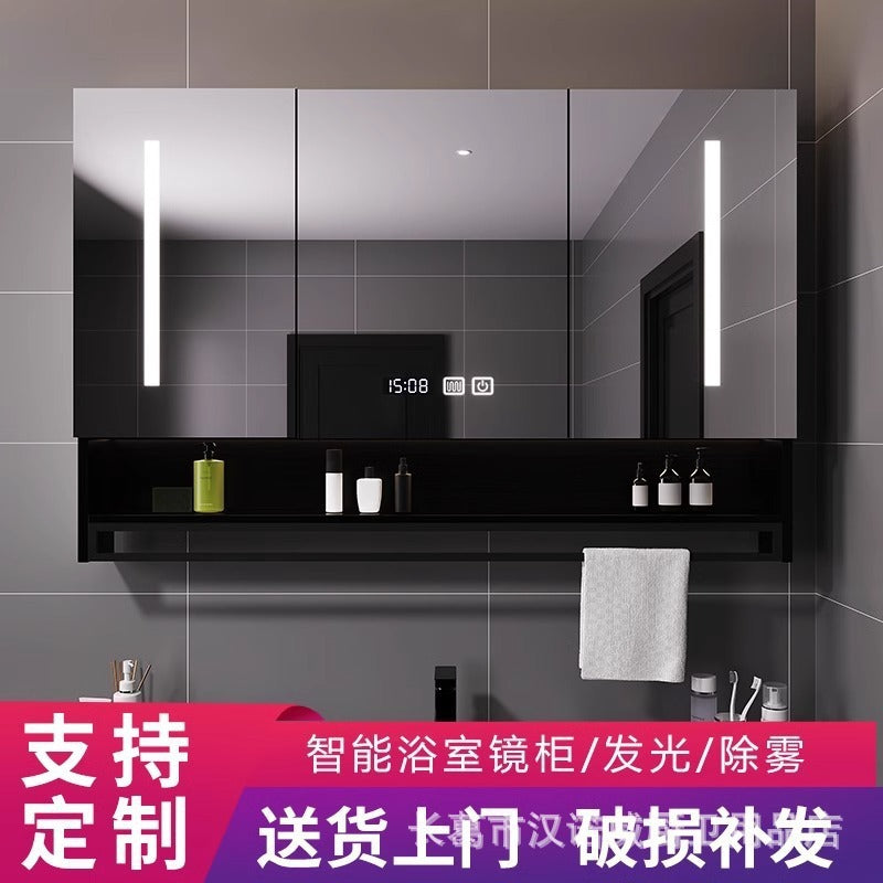 Light luxury bathroom smart mirror cabinet separate bathroom wall-mounted mirror box touch anti-fog integrated cabinet with lamp storage