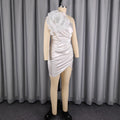 New arrivalsexy sloping shoulder whitedress classy satin stereo flower silm hip skirtsexy dress