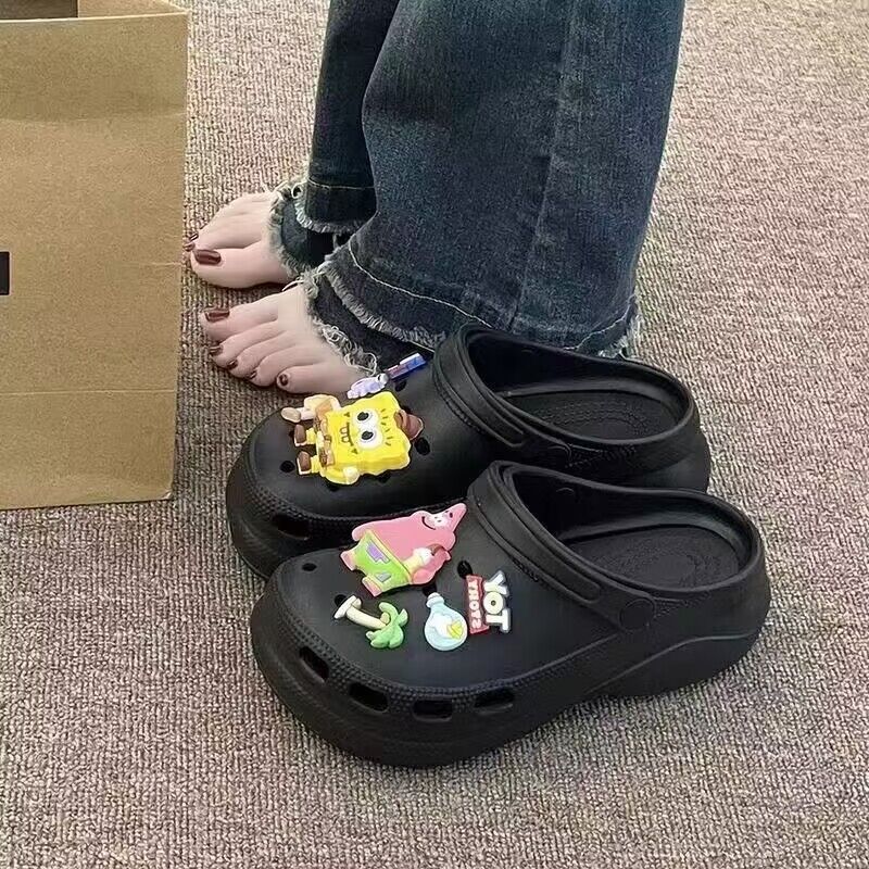 Crocs women's ins trendy summer thick sole high heels nurse baotou half drag cute outwear stepping on shit feeling beach sandals
