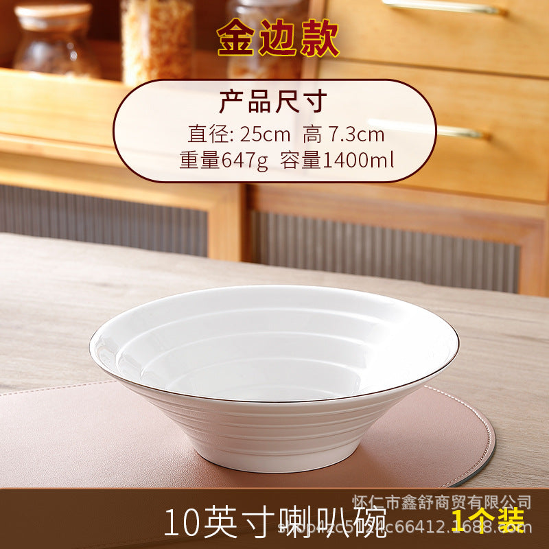 Restaurant gold thread thickened pure white japanese stylefor home thread double line horn hat ramen large soup noodle bowl can be added with word mark
