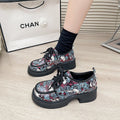 plus size small leather shoes women's british style flatsspring & fallprintingthick sole thick high heel loafersfashion