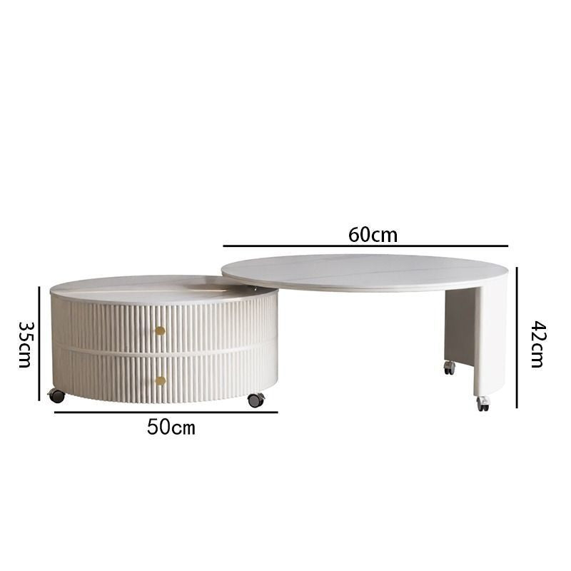 Sintered stone minimalist luxury living room coffee table - modern cream style rotating mobile round coffee table for small apartments