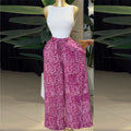 European and american women's clothing  autumn new sweet and fresh printed drawstring design high-waisted slimming wide-leg pants