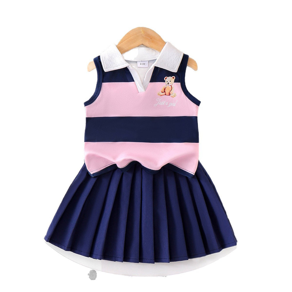 Kids clothing cross-border exportfall and winternew arrival children's stripestops+blue skirt baby children's clothing