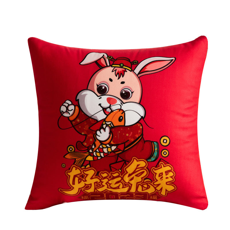 Year of the rabbit pillow personalized with printed corporate logo opening gift cushion festive red pillow factory wholesale sofa