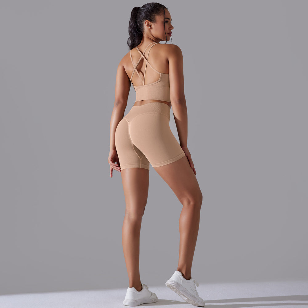 European and american sexy backless bra sports tank top high-waisted butt-lifting leggings seamless yoga outfit quick-dry fitness set