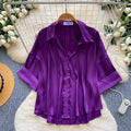 Korean style fashionable niche versatile satin blouse for women,  summer high-end slimming commute chic short top