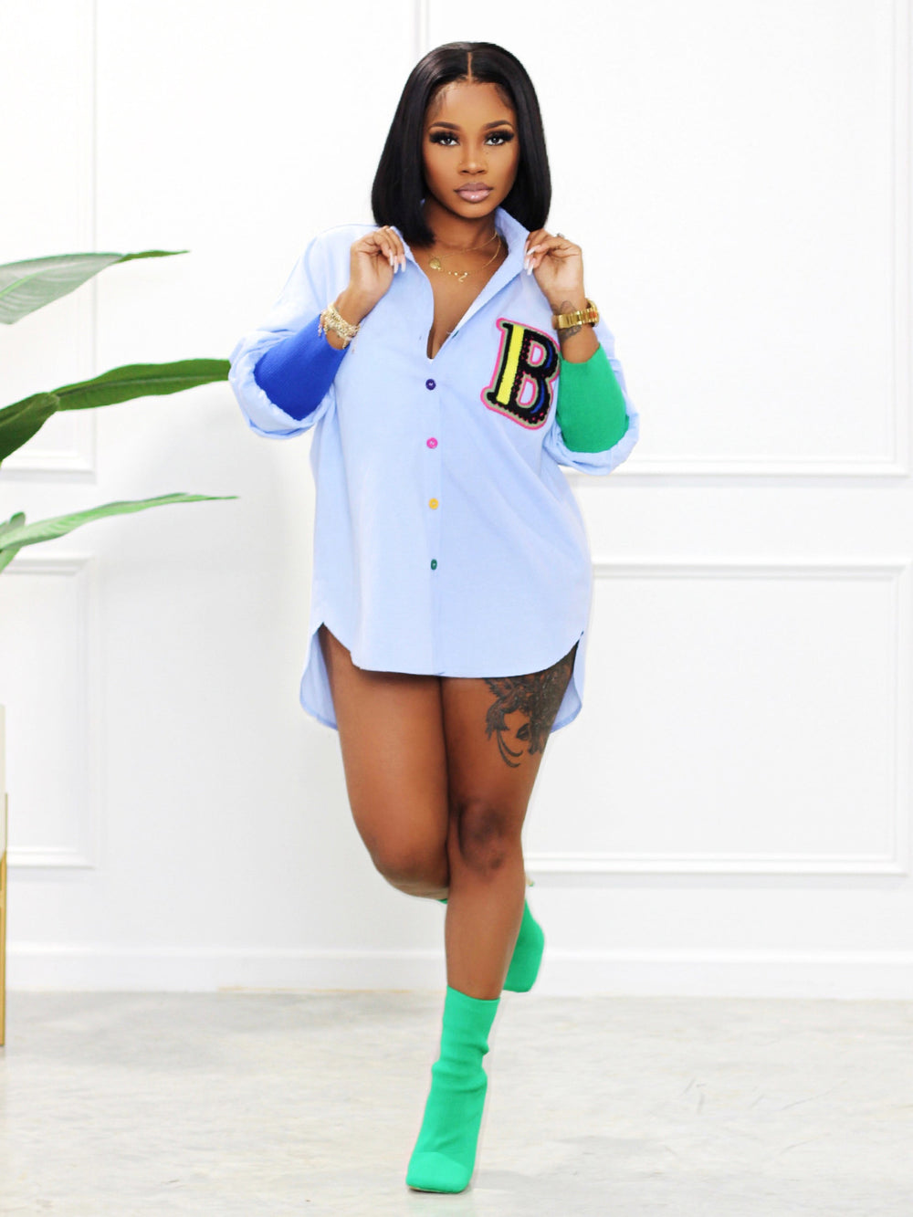 european and american style fashion casual colorful button cardigan contrast color ribbed cuffed sleeve letter patch women's shirt