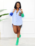 european and american style fashion casual colorful button cardigan contrast color ribbed cuffed sleeve letter patch women's shirt