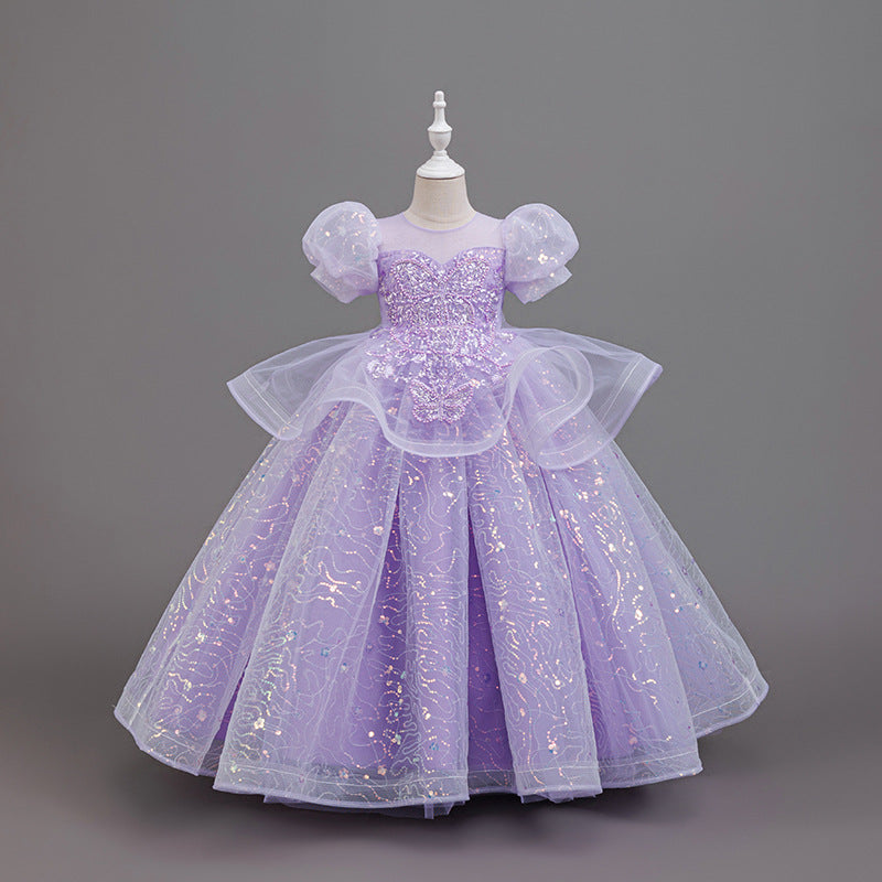 Girls' long mesh ball gown -  new collection - flower girl wedding dress, evening gown, elegant and graceful attire