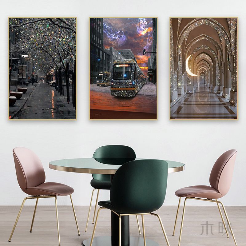Modern light luxury decorative painting flash diamond figure art clothing store fashion hanging painting bedroom living room paris architecture mural