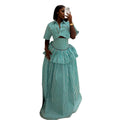 European and american cross-border women's fashion:  summer new collection - stylish and elegant striped short-sleeve shirt and waist-cinching midi skirt set