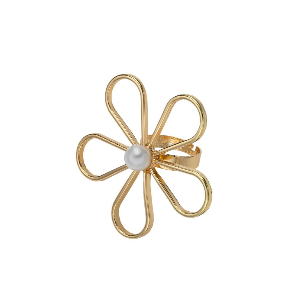 Pearl ring set wholesale european and american cross-border starfish jewelry women's niche high-end hand jewelry hollow open ring