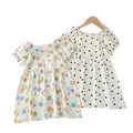 Girls' summer floral dress - trendy bubble sleeve sundress for kids - stylish cartoon print dress