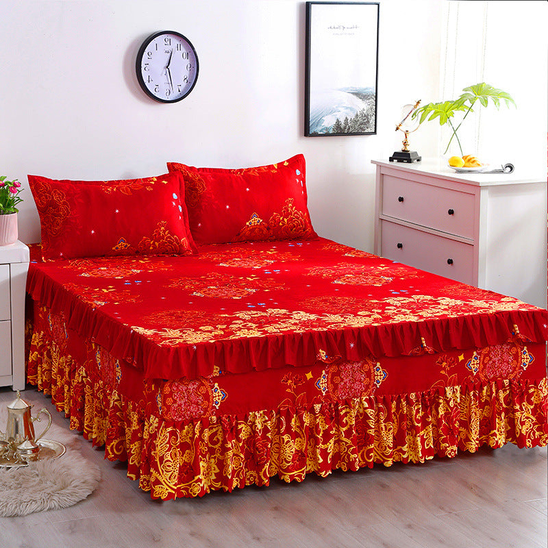 Korean style bed skirt bedspread single piece princess style bed skirt bed cover fitted sheet no pilling no shrinkage casual double 1.8m
