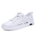 Men's spring 2025 new breathable white sneakers, lightweight casual leather & fabric shoes, trendy wholesale athletic skate shoes