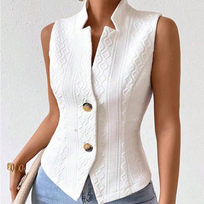 Women's versatile sleeveless blazer vest casual jacket button-up vest top cross-border fashion export vest