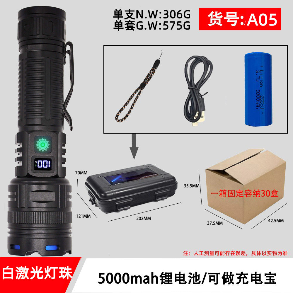Cross-border new led strong light flashlight portable pen holder multi-function outdoor fast charging emergency digital display flashlight