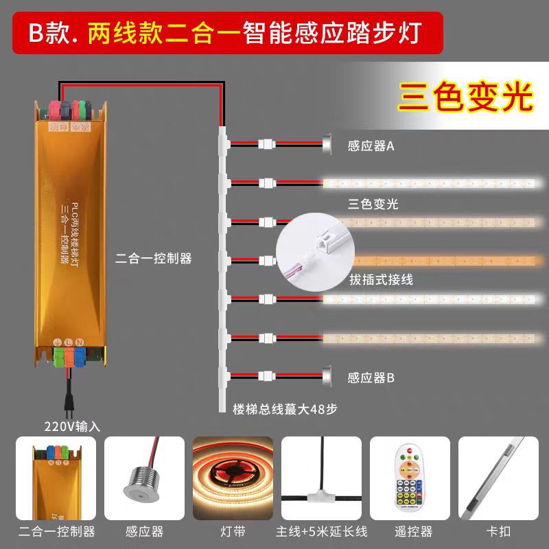 Stair step light intelligent sensor popular running water chasing light house indoor wiring-free plc control bus light