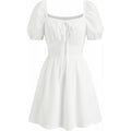 Amazon fashion puff sleeve tie back square neck dress women's  summer new cute silm skirt