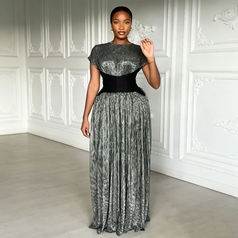 pleated waist retro black slimming look new arrival sleeveless long african women's long skirt