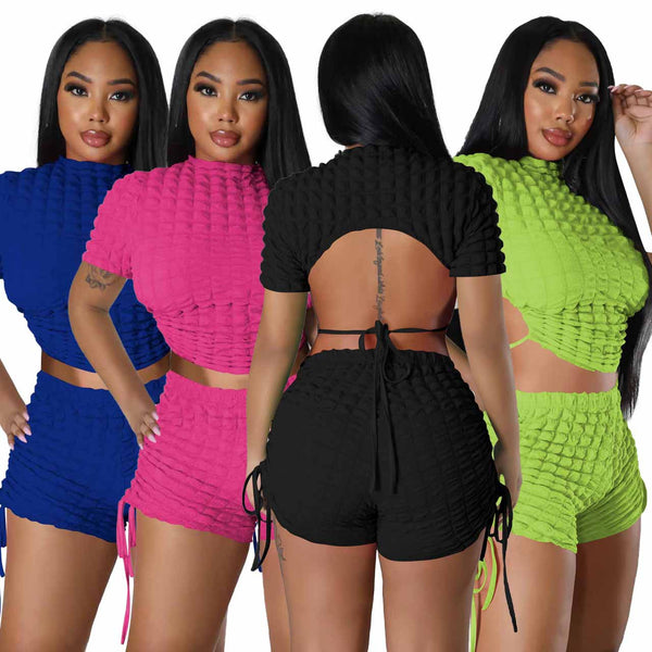 YD8717-A2 special products are non-refundable and non-exchangeable European and American women's clothing, fashionable, sexy and casual two-piece set with back waist