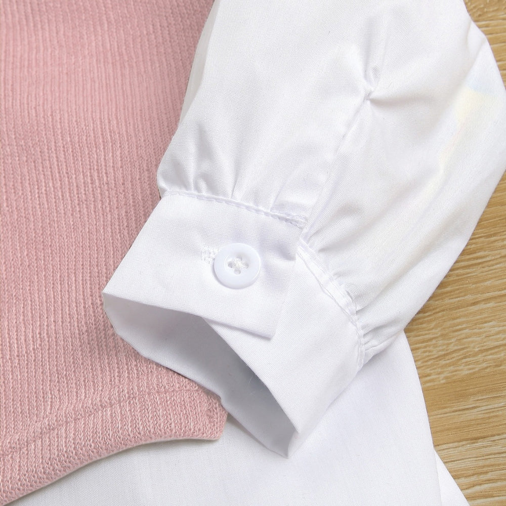 girls' autumn new arrival: collared long-sleeve ruffle princess dress shirt dress knitted vest two-piece set