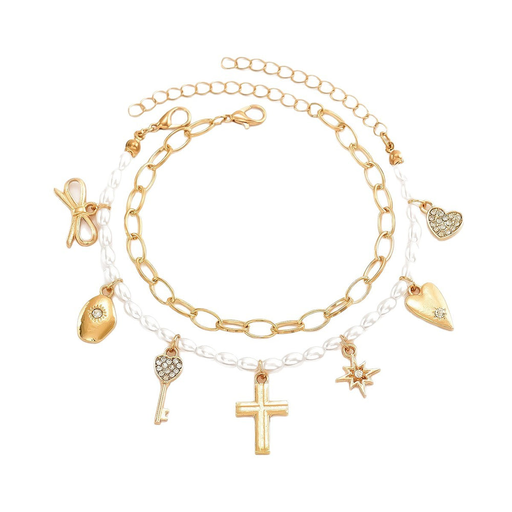 Wholesale faux pearl bracelets - european & american style, stackable, designer jewelry with cross, heart, bow, and star charms