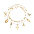 Wholesale faux pearl bracelets - european & american style, stackable, designer jewelry with cross, heart, bow, and star charms