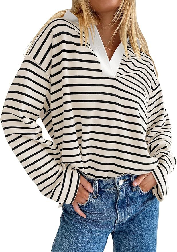 European and American Independent Station Cross-border Women's Clothing 2024 Autumn TK  Explosive Loose Casual Collar Striped Long Sleeve Sweater Women