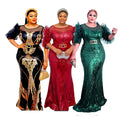 supply of african women's clothing sequin dress silm fishtail long skirt bubble mesh sleeves fashion evening wear fashion