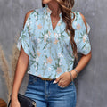 Amazon fashion cross-border women's clothing 2024 summer new print v-neck elegant fashion off-shoulder sleeve women's top