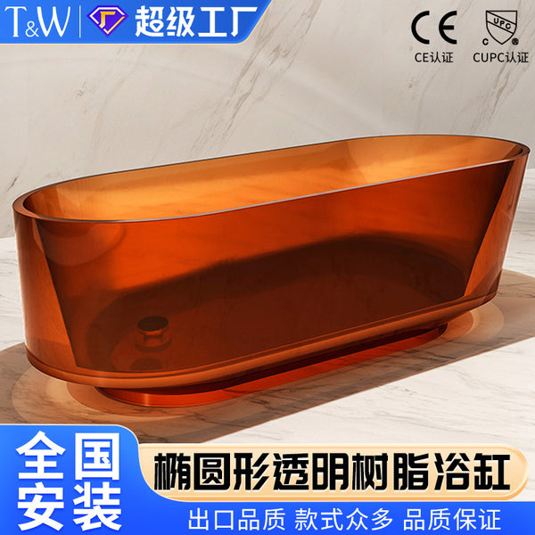 Travel transparent resin bathtub household free-standing light luxury thick edge oval colored crystal Internet celebrity bath