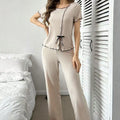 Bowknot pajamas women's summer thin short sleeve outwearcasual home clothes two-piece set cross-border new style