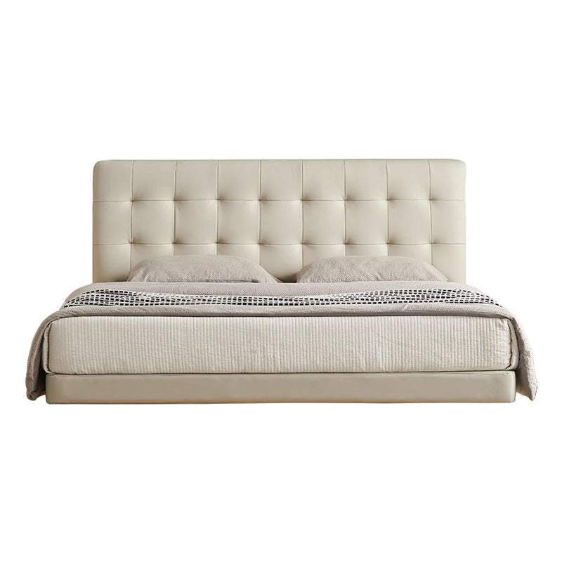 Waffle grids italian normcore genuine leather suspended bed popular cream style white soft bag classy master bedroom wedding bed