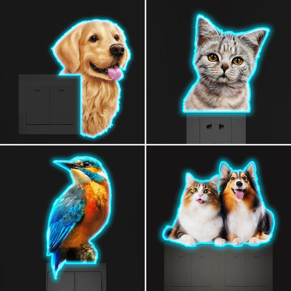 Cross-border   luminous cute animals cats dogs birds stickers arrangement family room wall stickers