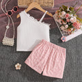 spring/summer new arrival: cross-border girls' fashion one-shoulder camisole top with sweet jacquard bow skirt pants set