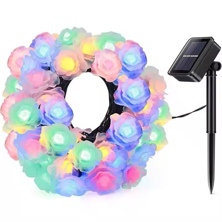 Cross-border new solar light string outdoor waterproof courtyard festival outdoor decoration flash rose lights