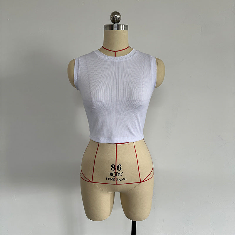 Hk3015 white tank top - european & american style, fresh, sweet, sexy, round neck tank top for export