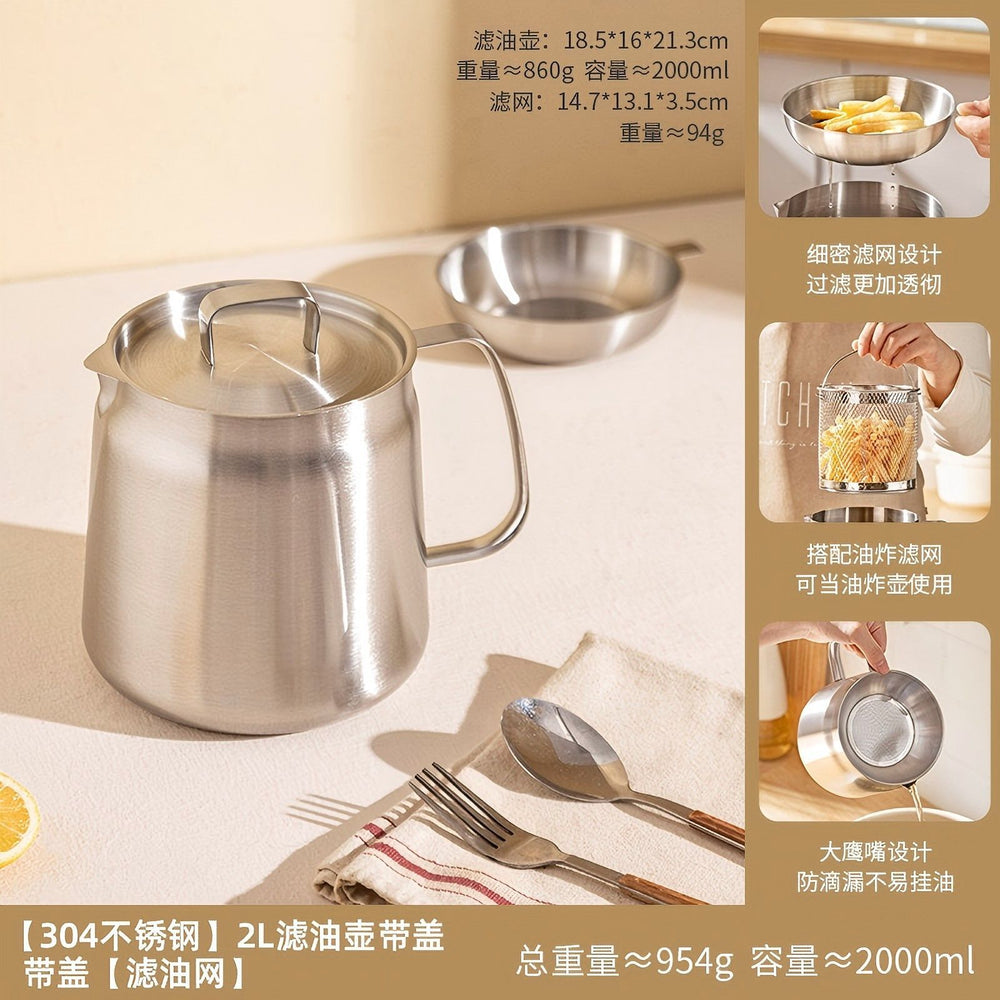 304 stainless steel oil filter pot - kitchen-specific oil strainer for home use, deep fryer with filter mesh, oil can, lard container