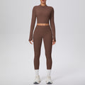 Ready-to-ship cross-border solid color double-sided brushed naked feel cropped jacket set - tight-fitting running, fitness, and yoga two-piece outfit