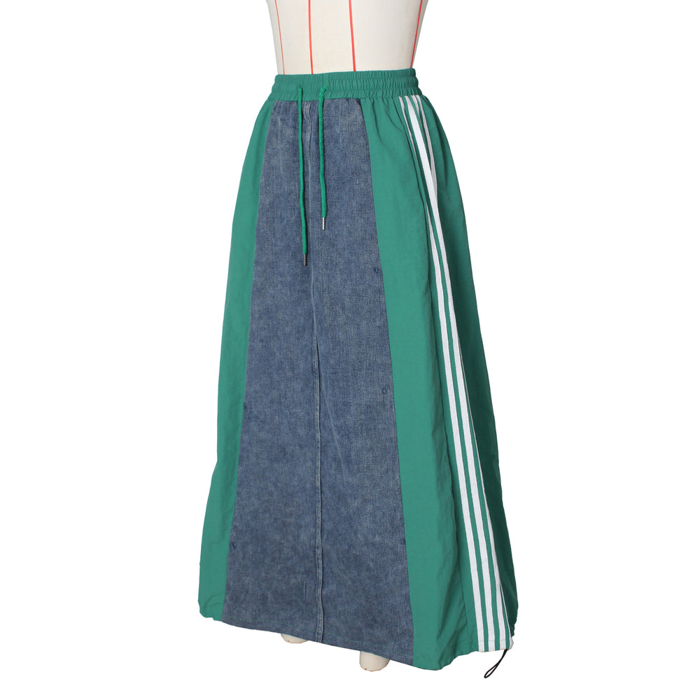 autumn new arrivals: european and american style women's fashion casual striped a-line loose denim color block midi skirt